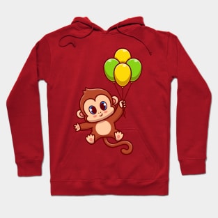 Cute Monkey Flying With Balloon Cartoon Hoodie